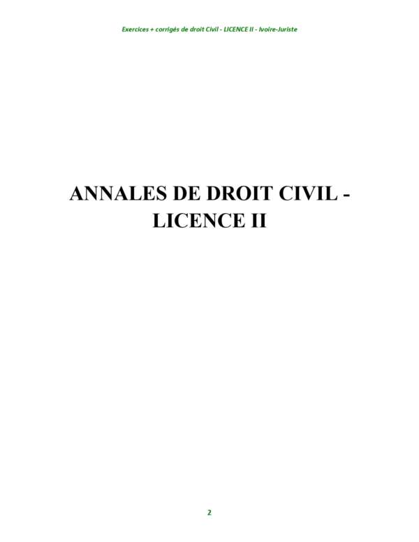 Annales De Droit Civil - Licence II (Droit Des Obligations)